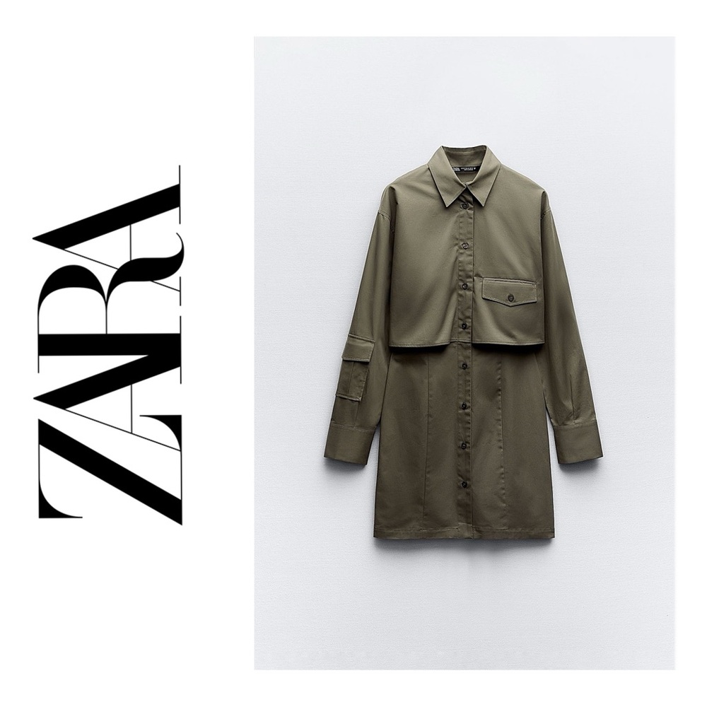 NWT ZARA Gabardine Shirt Dress - Picture 8 of 16